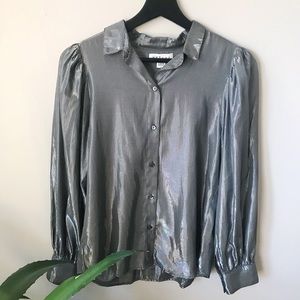 NWT Anthropologie Silver Metallic Top Size S